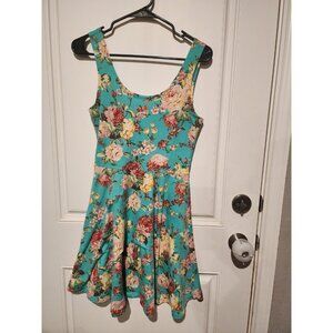 Toms Ware Womens Aqua Blue Dress Sleeveless Floral Size Medium Knee Length